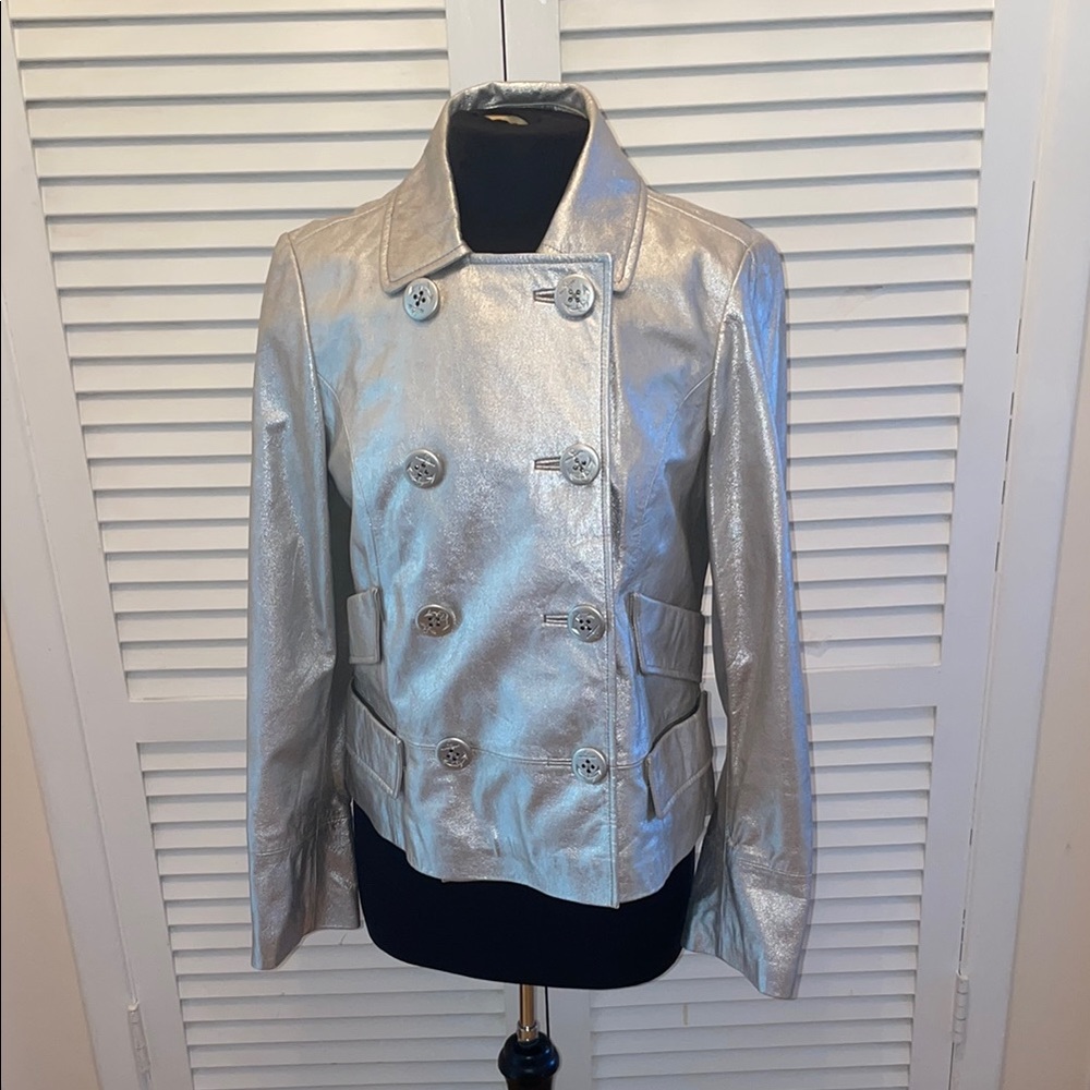 Genuine leather Silver Double-Breasted Women's Jacket 4 pockets Sample sale
New